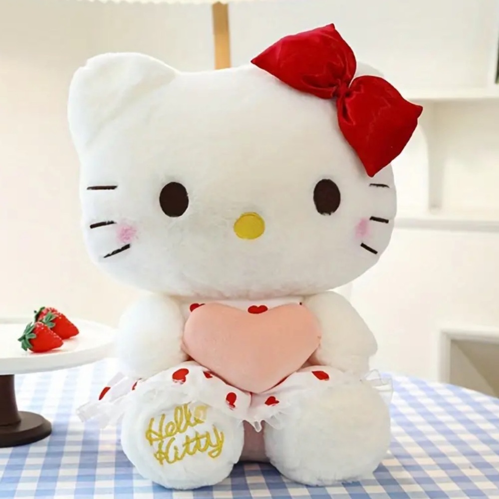 NEW Sanrio Hello Kitty Plush Huggable Squeezable Lovable Stuffed Doll White Red